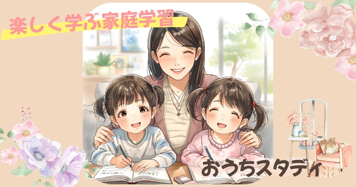 家庭学習ブログのトップページで使用する、親子で“できたね”を喜ぶ様子を伝えるアイキャッチ画像